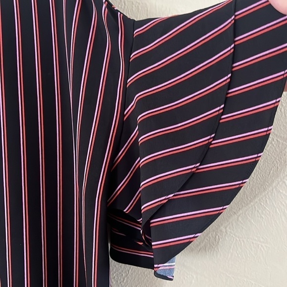 Worthington Women’s Blouse Flutter Sleeves Relax Fit Black Pink Stripes Size 0X - Picture 3 of 13